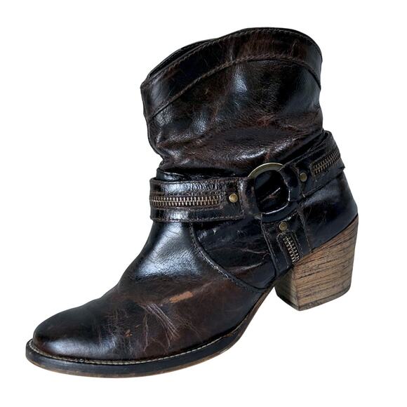 Vintage Leather Western Rodeo Slouchy Ankle Boots Harness Boho Cowgirl 7M - Picture 6 of 11